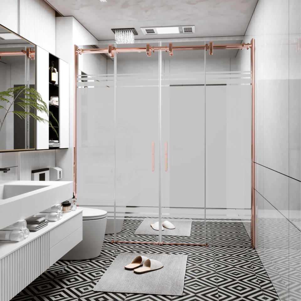 PANEWA 6 MM BORU SİSTEM NOVA PNW28 KUMLAMA DESENLİ 2 SABİT 2 ÇALIŞIR  DUŞAKABİN H:190 170-179 ARASI - Rose