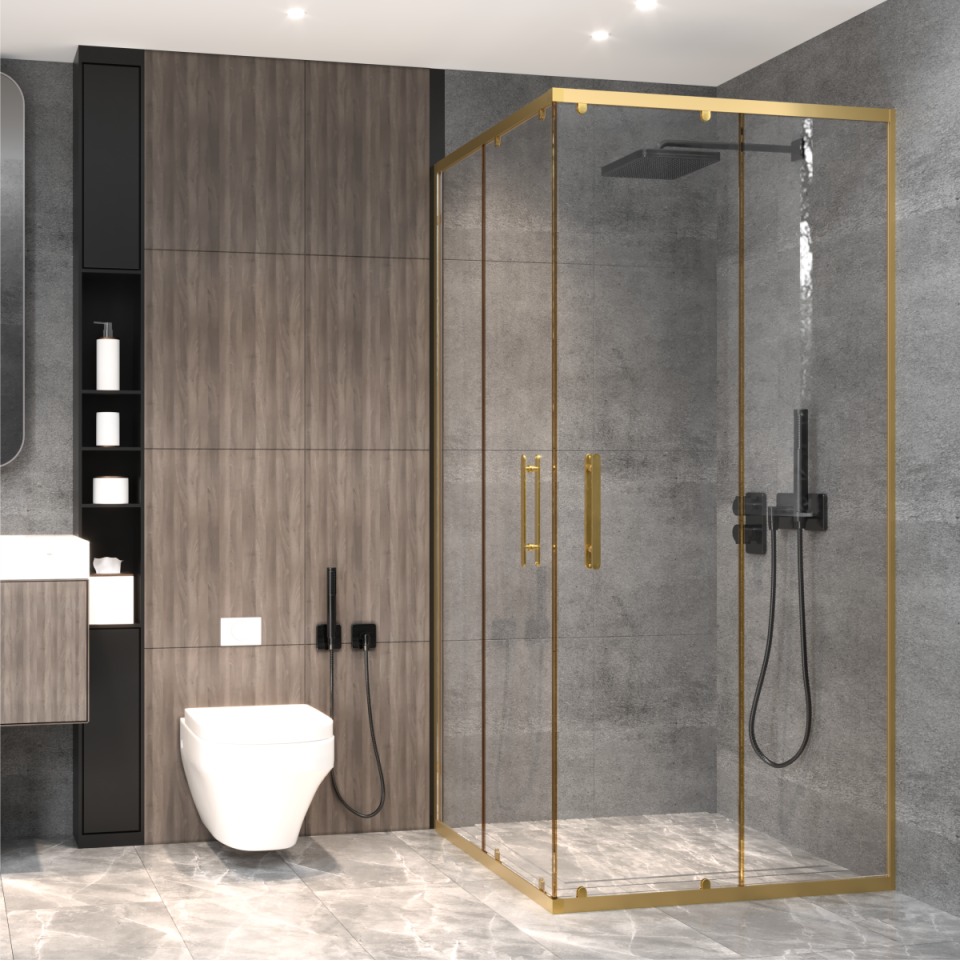 PANEWA 4 MM PRATİCO ŞEFFAF KÖŞE GİRİŞLİ DUŞAKABİN H:180 90x90 - Gold