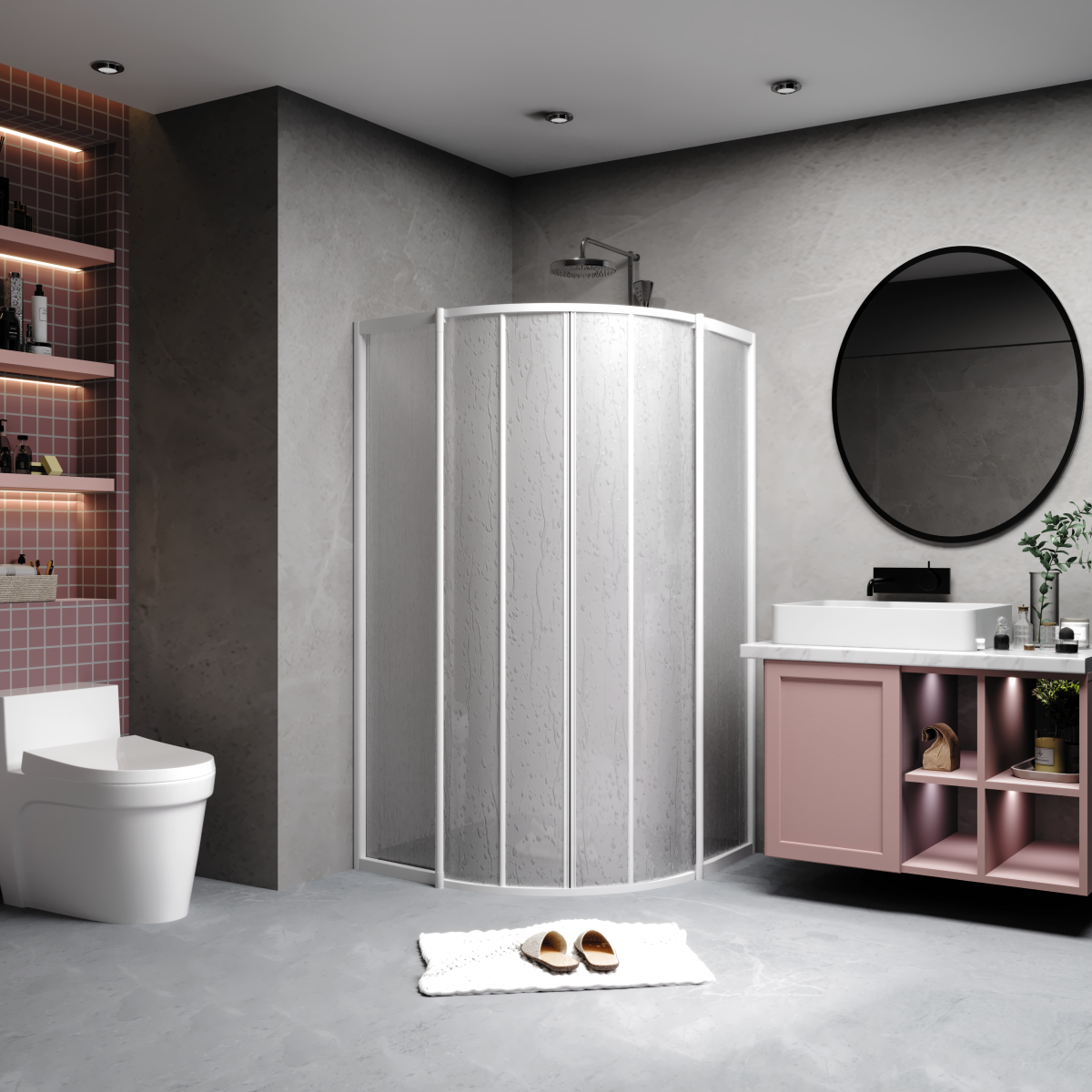 PANEWA POLİSTREN MİKA OVAL GİRİŞLİ DUŞAKABİN H:180 90x90 - Beyaz